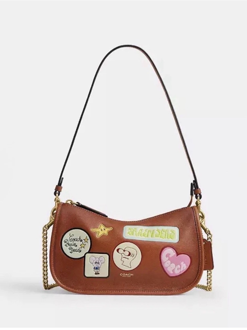 Coach X Brain Dead Waverly Brass/Amber Brown Leather Bag With Patches
